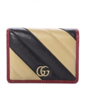 GUCCI Vintage Effect Calfskin Matelasse Diagonal Torchon GG Marmont Card Case